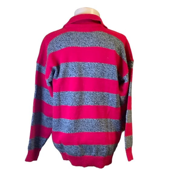 Vintage 80's Fuchsia & Charcoal Preppy Sweater Made in Taiwan Republic of China - Picture 3 of 10